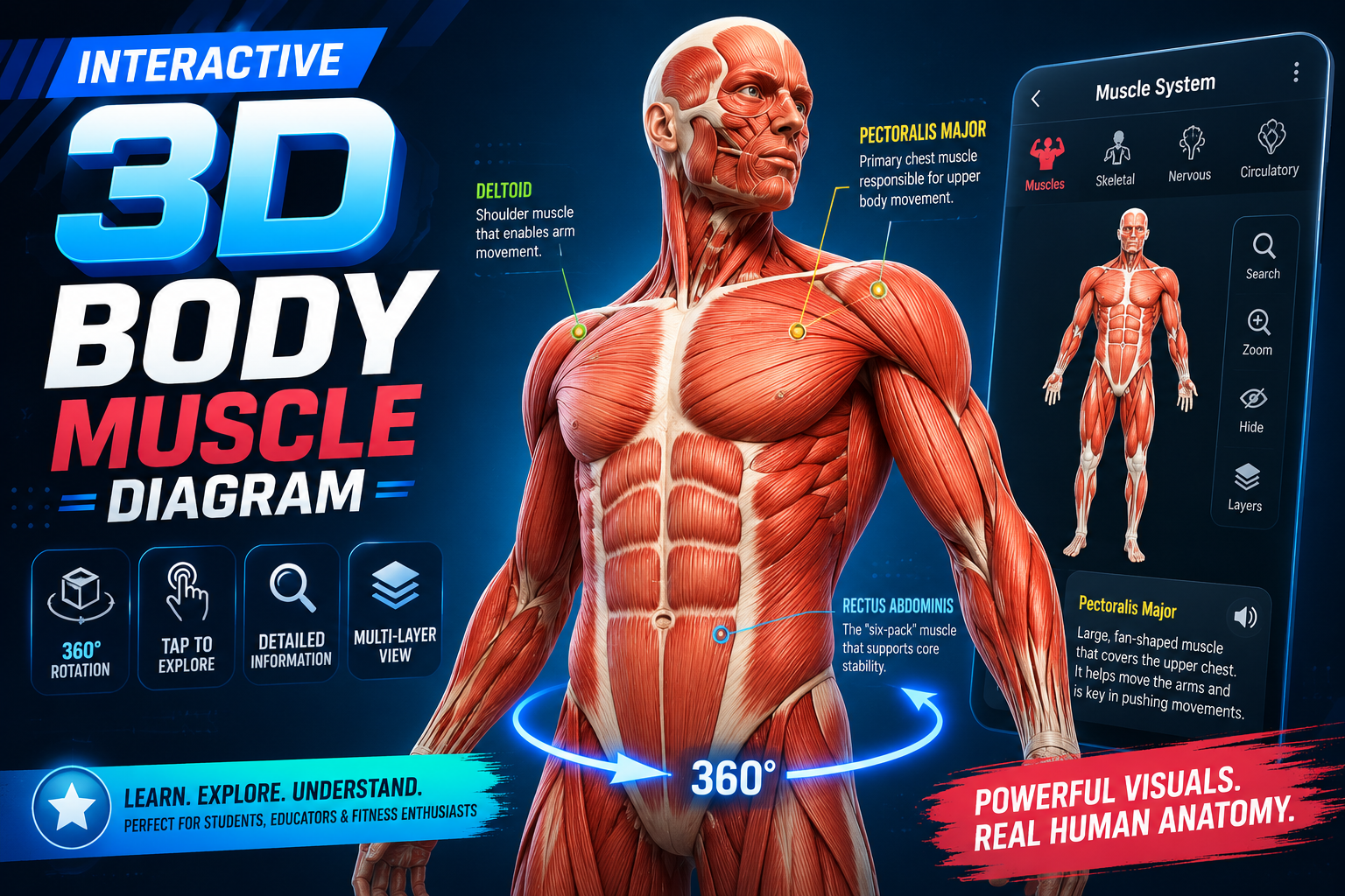 Interactive 3D Body Muscle Diagram