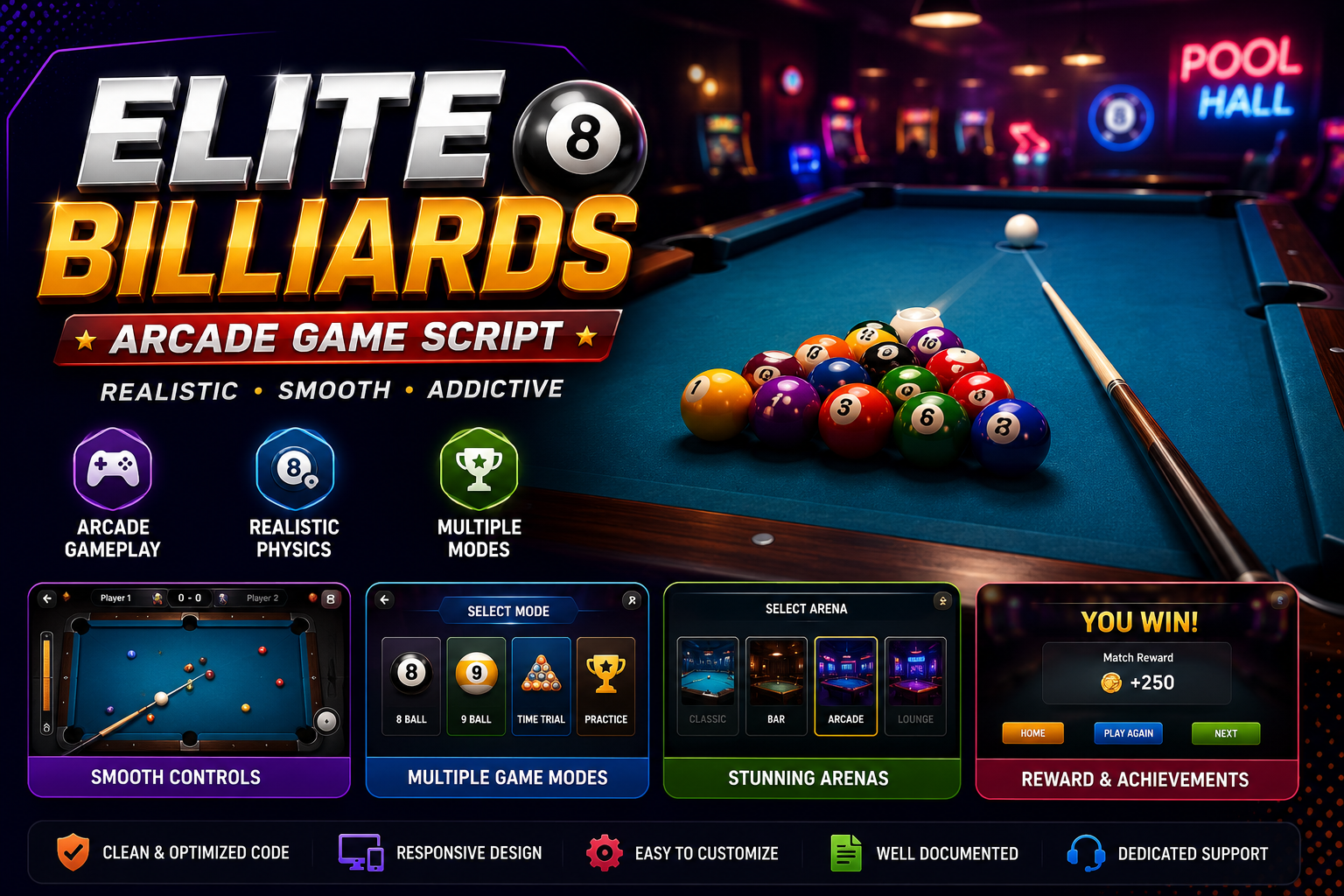 Elite Billiards Arcade Game Script