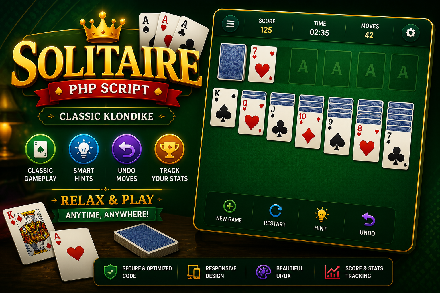 Solitaire Game PHP Script – Classic Klondike Solitaire