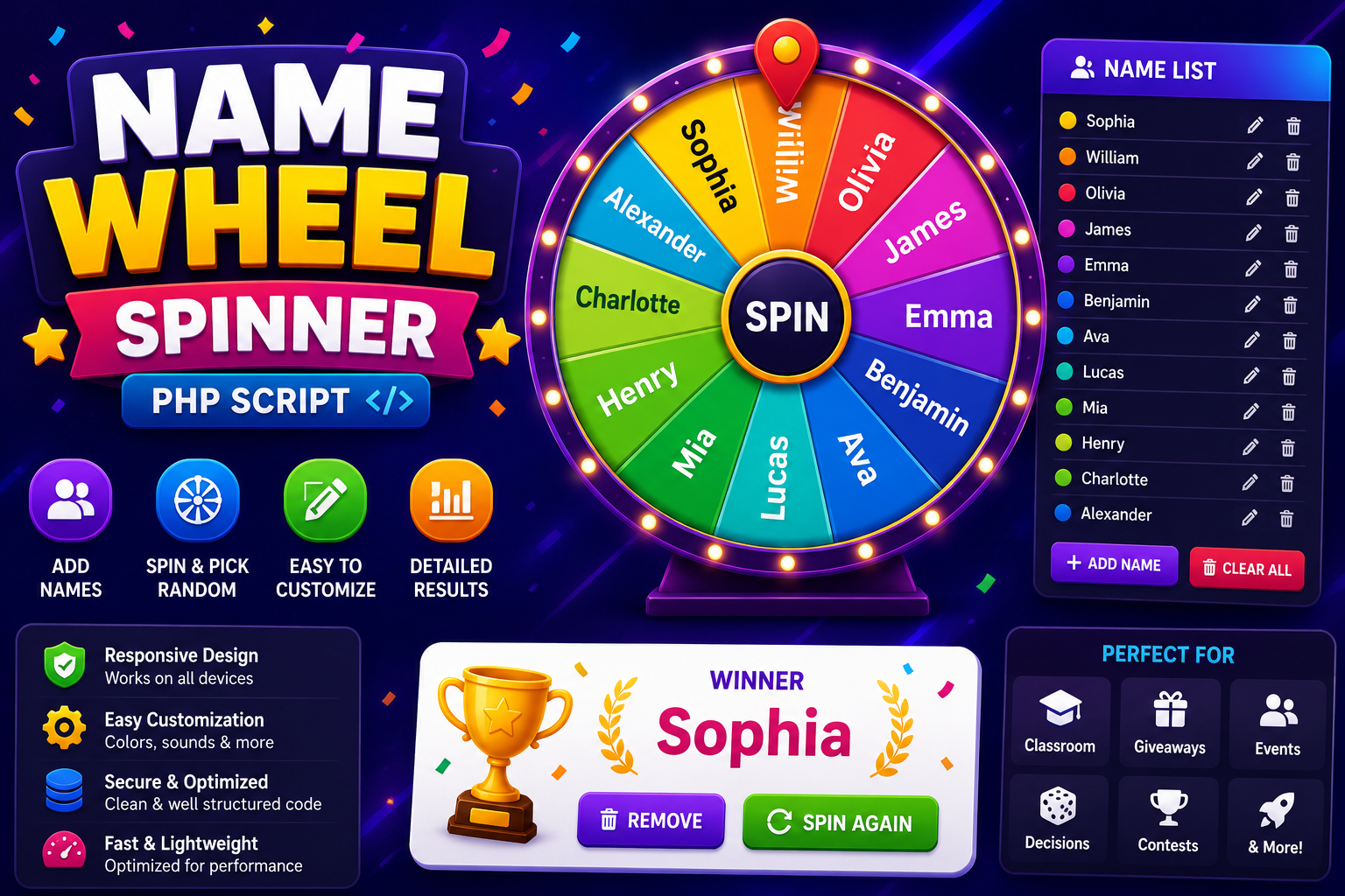 Name Wheel Spinner PHP Script