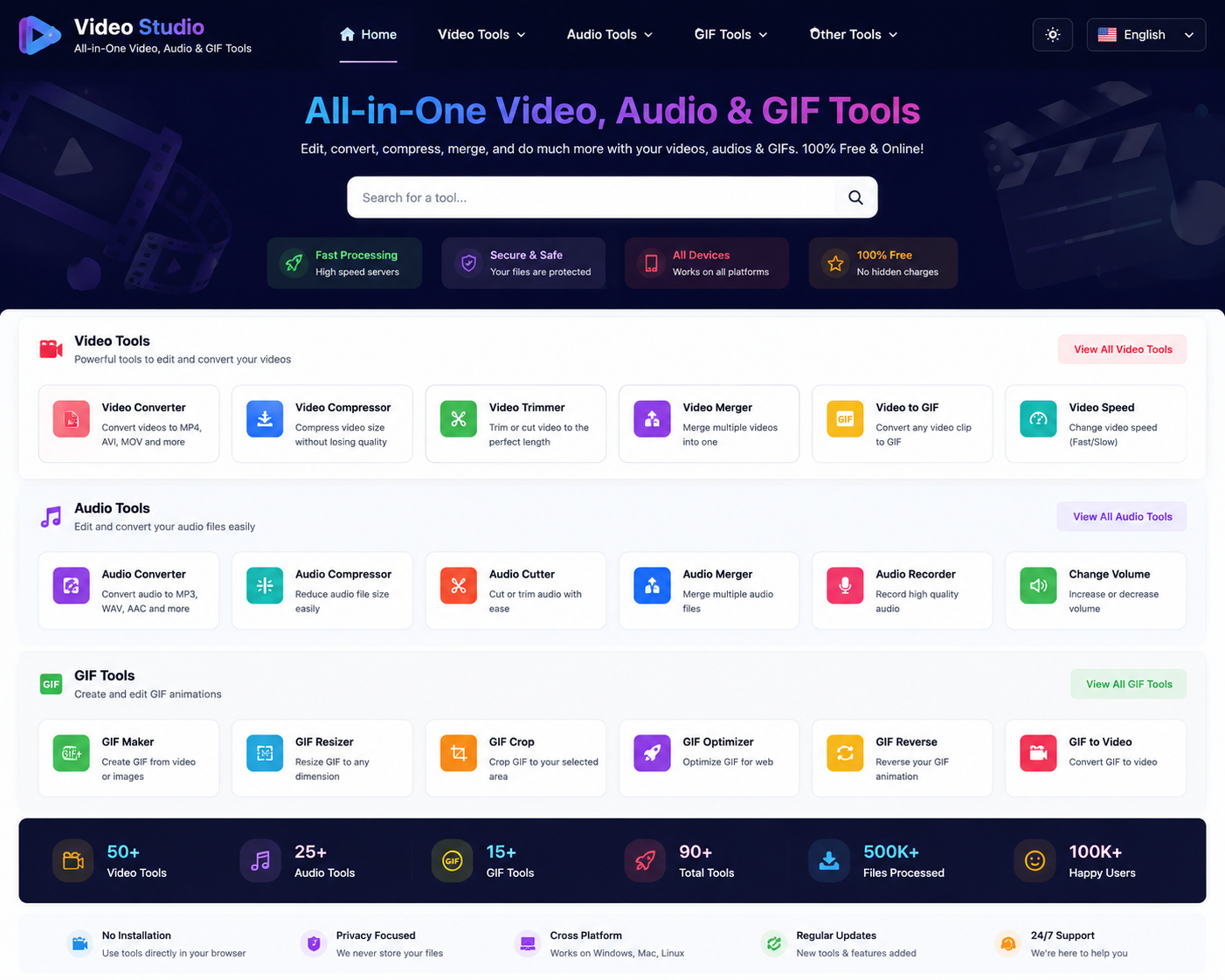 Video Studio PHP Script – All-in-One Video, Audio & GIF Tools