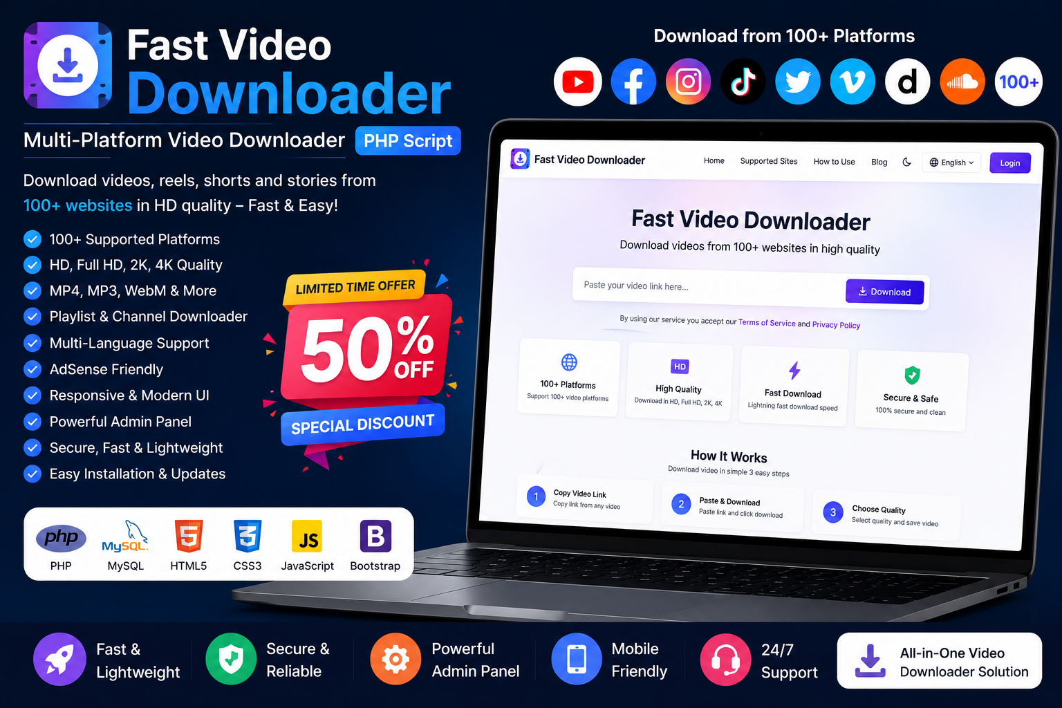 Fast Video Downloader – Multi-Platform Video Downloader PHP Script