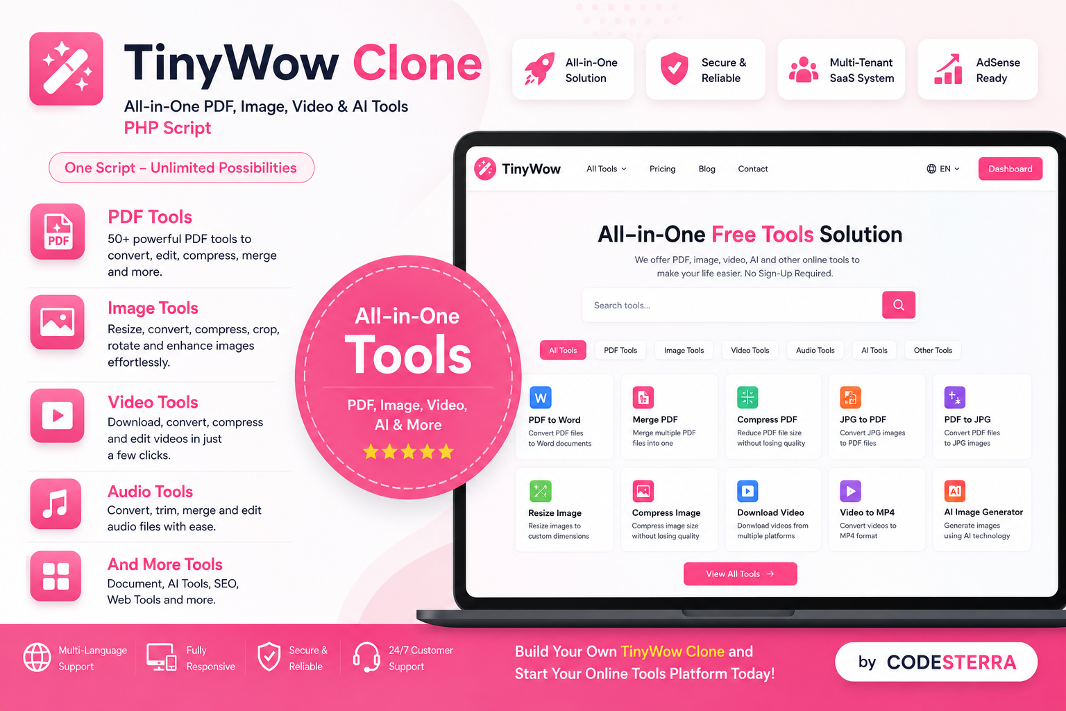 TinyWow Clone – All-in-One PDF, Image, Video & AI Tools PHP Script